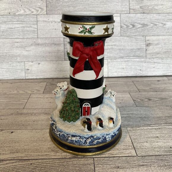 2 Danbury Mint Lighthouse Polar Lights Night Before Christmas Candlestick Votive - Picture 1 of 10